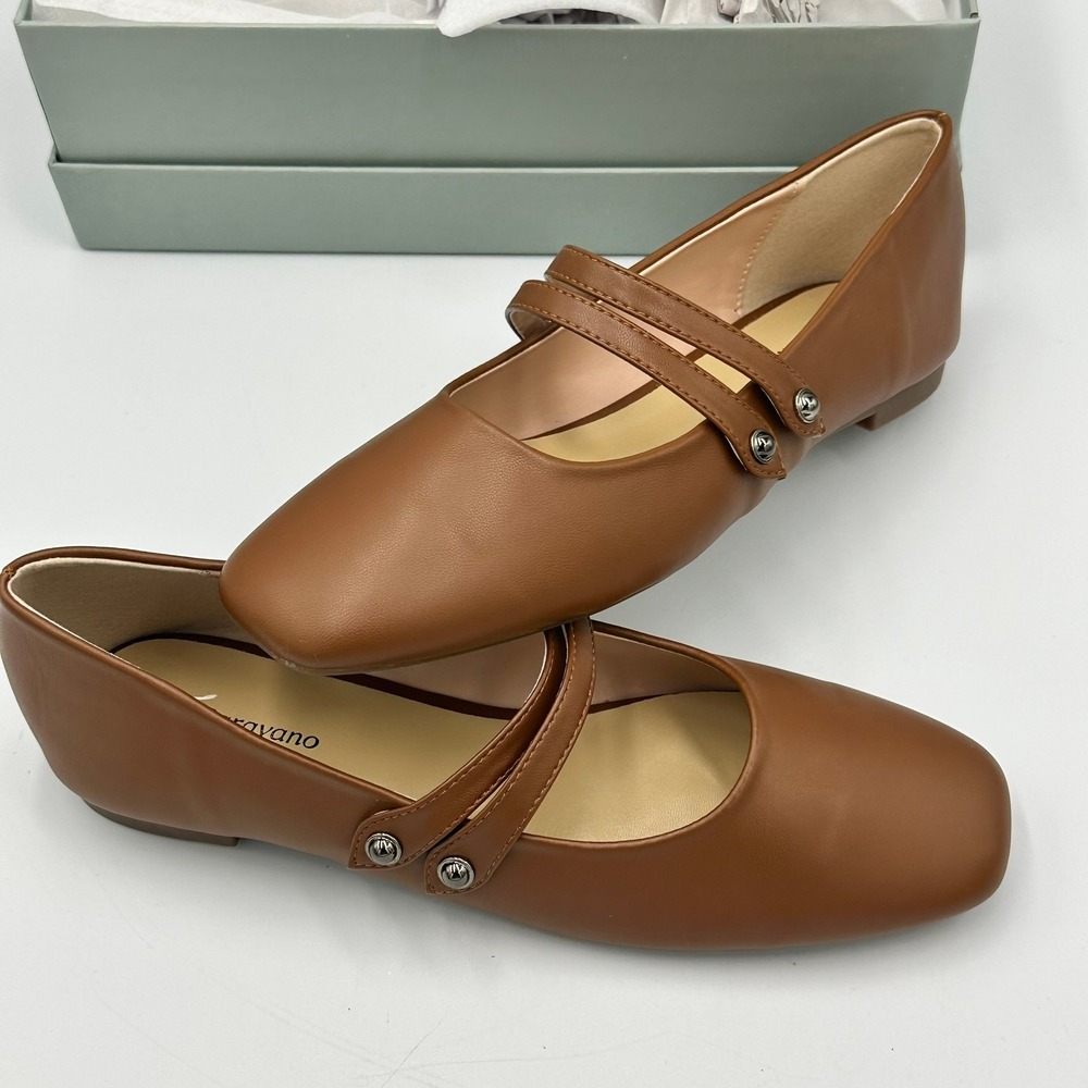 C.Paravano Mary Jane Flats Shoes Womens Size 9 Brown Square Toe Double Strap NEW